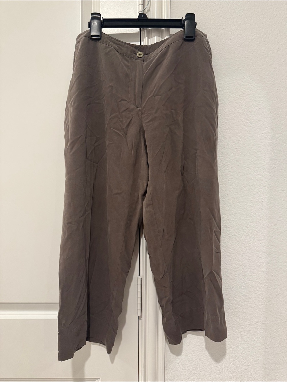 J. Jill Cropped Wide-Leg SILK Pants in Taupe